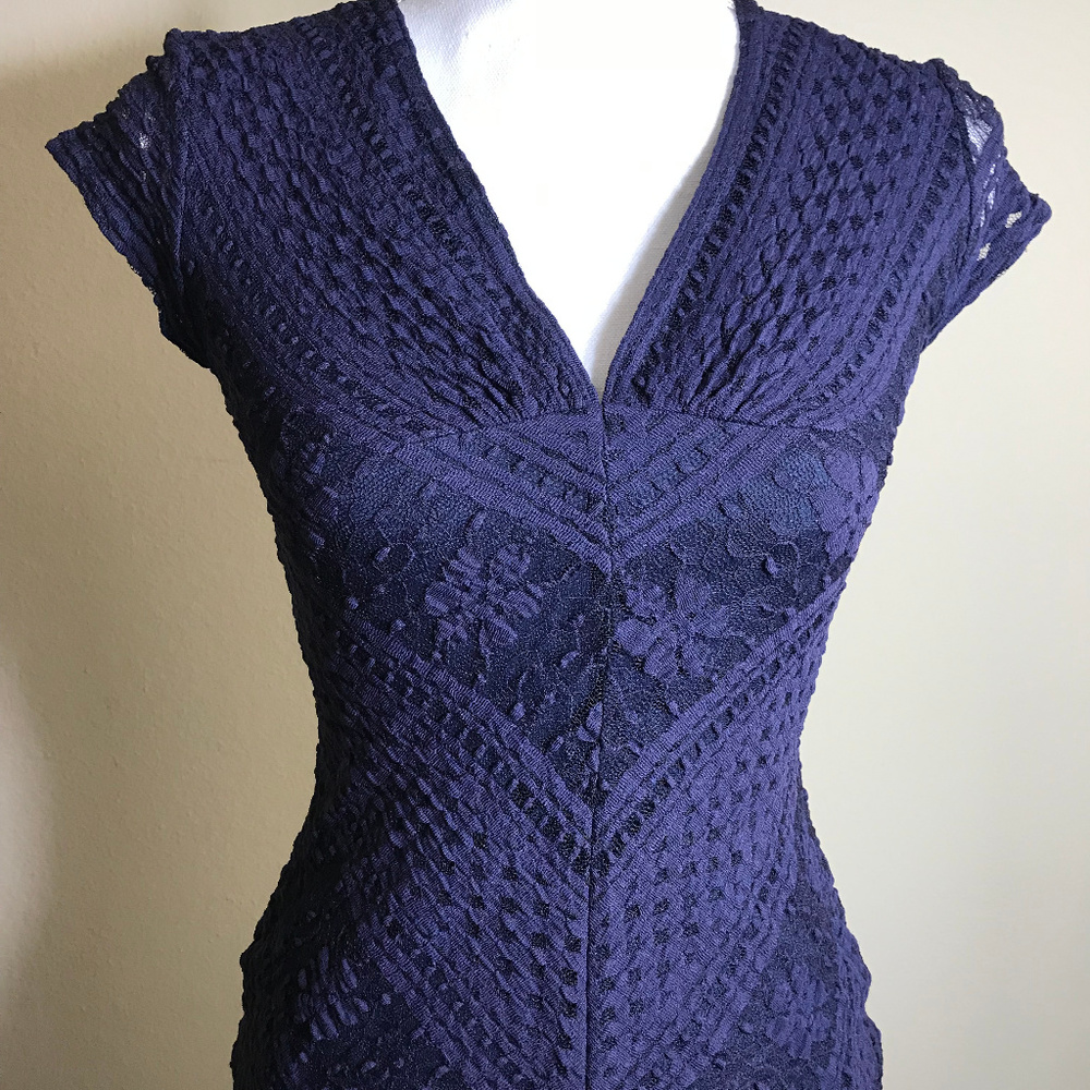 Paper Doll Small V-Neck Dark Blue Lacey Blouse